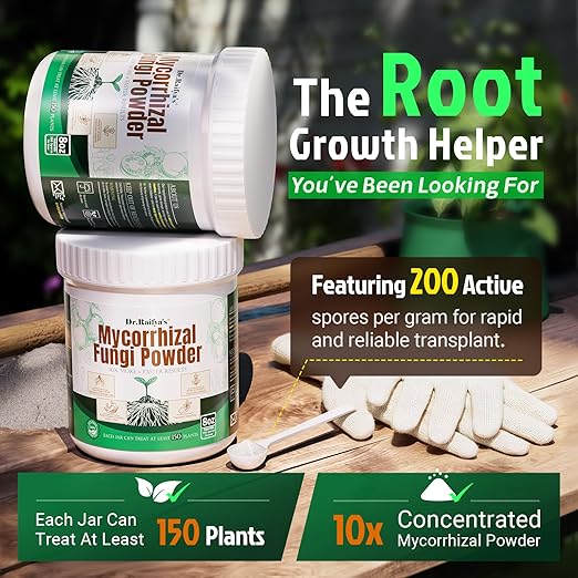 Dr. Raifya's Mycorrhizal Fungi Inoculant, 10X Concentrated, Up to 150 Plants–Organic Root Stimulator to Strengthen Roots, Enhance Growth & Increase Yield, Safe for Vegetables, Flowers & Fruits, 8oz