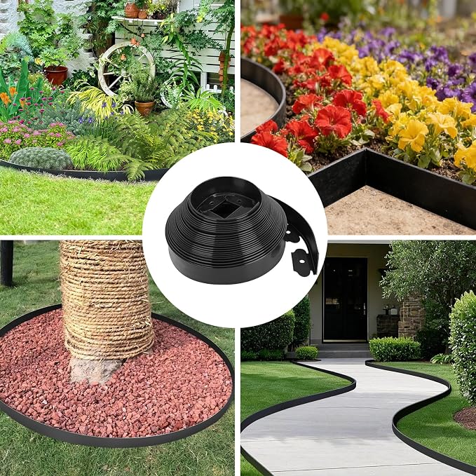 2 Inch x 100FT Garden Edging Kit with 90 Spikes for Landscaping, Plastic Lawn Edging Border for Flower Beds, Tree Rings, Pathways, Black