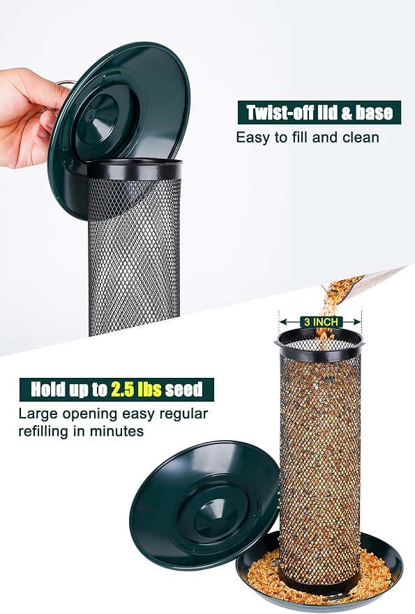 Gtongoko Finch Bird Feeders for Outdoors 2.5 LB Capacity Squirrel Proof Metal Mesh Tube Bird Feeders Thistle & Nyjer Seed Hanging Feeder, Green