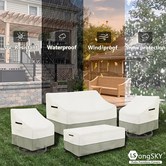 Outdoor Swivel Lounge Chair Cover 2 Pack,(35 W x 37 D x 38.5 H inches) 100% Waterproof Heavy Duty Outdoor Chair Covers,Patio Furniture Cover for Swivel Patio Chair,Beige