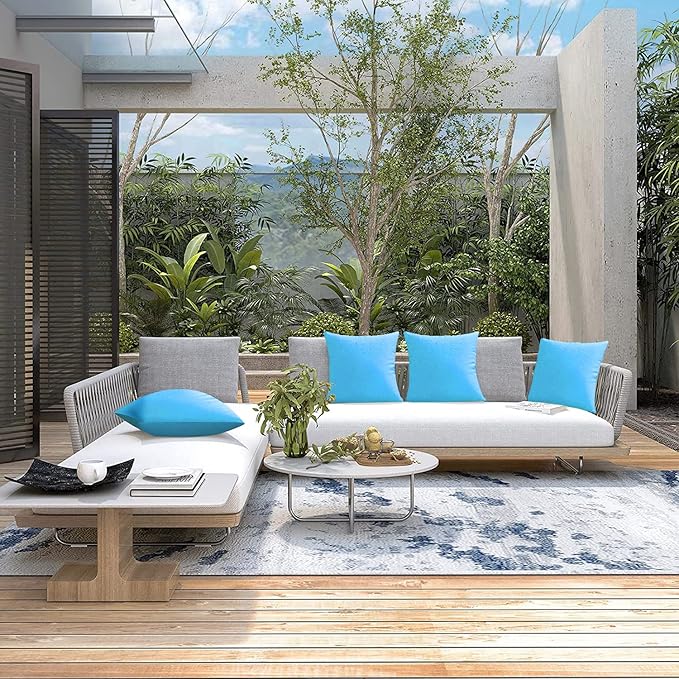 VAKADO Outdoor Waterproof Throw Pillow Covers Decorative UV Outside Patio Furniture Cushion Cases Decor for Garden Bench Porch Couch Tent Pool 26x26 Pack of 2 (Sky Blue)