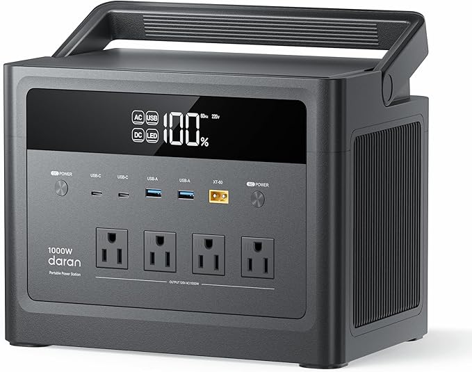 2026 Portable Power Station 1000W (Surge 2000W), 576Wh LiFePO4 Battery Solar Generator, Power Bank 110V Pure Sine Wave AC Outlet with PD 100W USB-C Fast Charging for Home Use, Hurricane Emergency, RVs