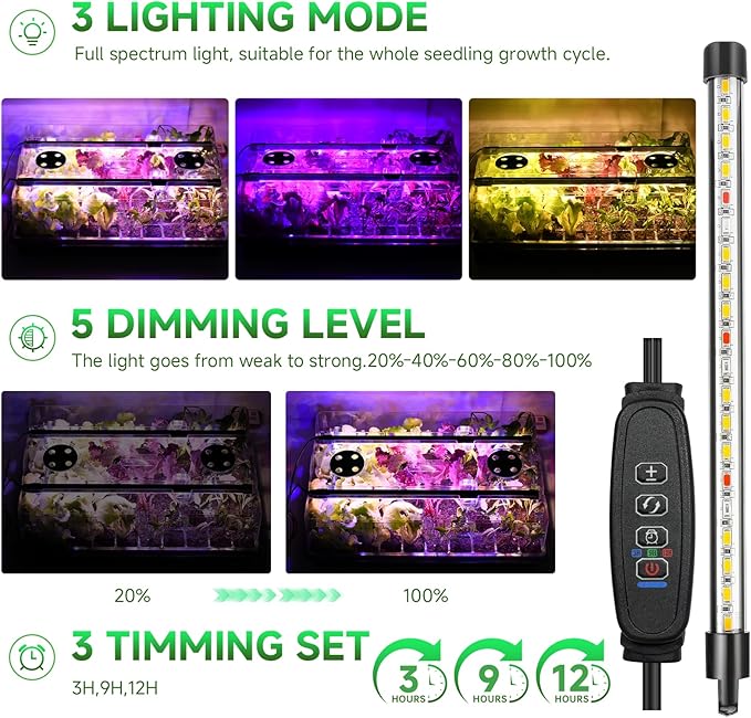 Adawook Seed Starter Trays with Grow Lights, Color Change Grow Lights for Seed Starting Kit, 3 Timming Set, Indoor Plant Growing Kit for Gardeners, Germination Trays Kits, Gardening Gifts (60 Cells)