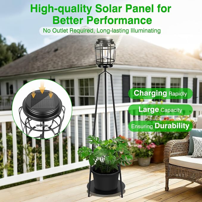 TOWPONICS 2-Pack 40.75'' Solar Lights with Plant Stands, Solar Powered Outdoor Floor Lamp with Planter, IP65 Waterproof Outdoor Lamp for Patio Deck Porch Yard Garden Decor, 8-12 Hours Lighting