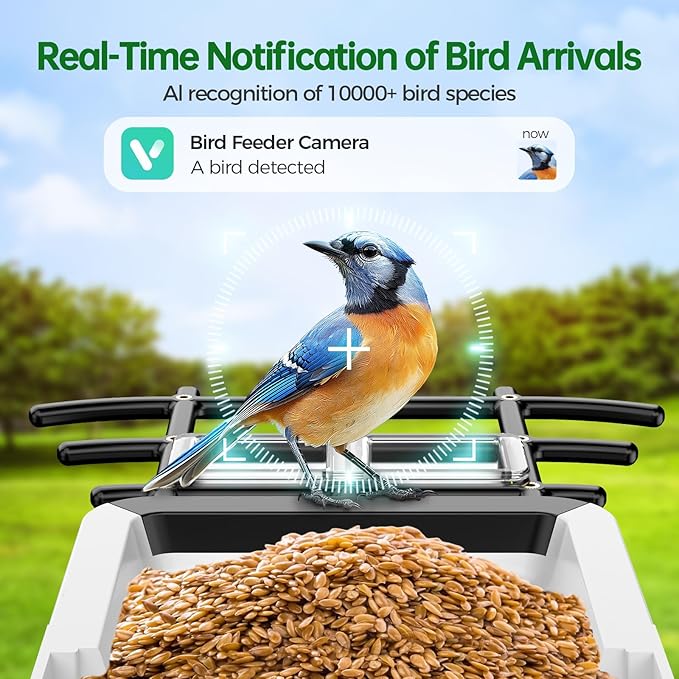 Smart Bird Feeder with Camera - Solar Powered Bird Watching Camera with 2K HD Live View, Auto Capture & AI Identify 10,000+ Species, 2.4G WiFi Outdoor Birdhouse, Ideal Gifts for Bird Lovers