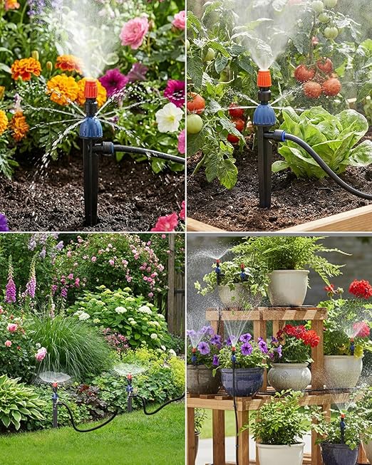 MYMULIKE 99FT Drip Irrigation System, 1/2" Main Pipe & 1/4" Branch Pipe, Adjustable Drip Emitters, Automatic Irrigation Kit Garden Watering System for Flower Bed, Raised Beds, Lawn, Greenhouses