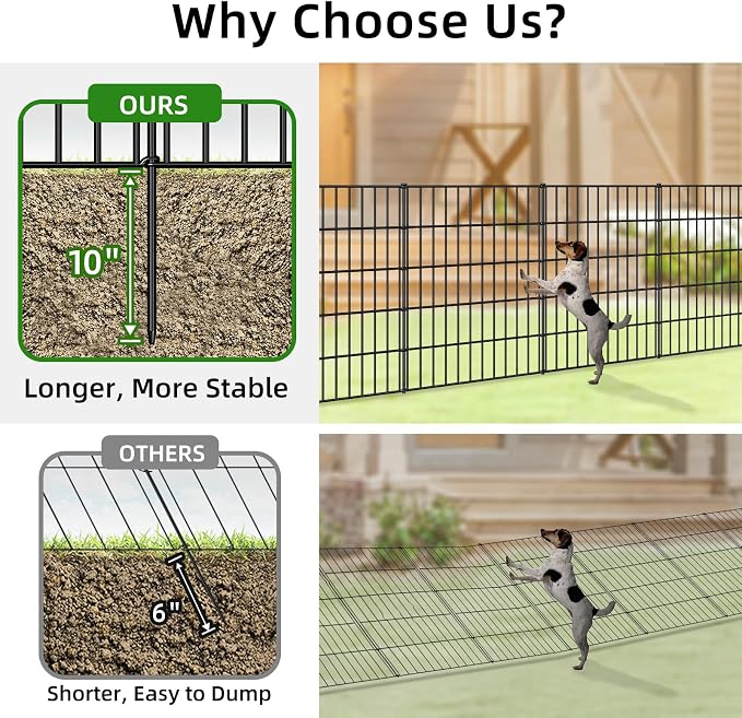 FOREHOGAR Metal Garden Fence 33.3in (H) x 23.3ft (L), 10 Panels + 11 Stakes Dog Fence Border Fence Animal Barrier, No Dig Garden Fencing for Yard Flower Bed Lawn Patio Outdoor, PIN332810 Black