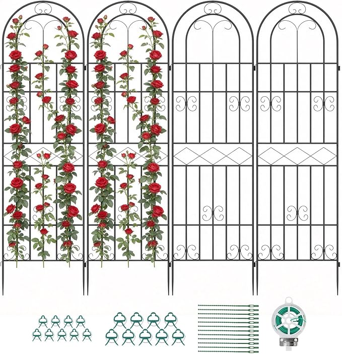 Suteck Garden Trellis for Climbing Plants Outdoor, 71” H x 20” W, 4 Pack Metal Garden Trellis with Rustproof Powder-Coated, Rose Trellis for Patio Lawn Yard, Flower & Vegetable Support