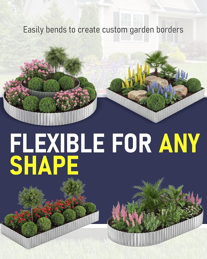 Corrugated Metal Garden Edging, 6"×40Ft Durable Landscape Border for Garden, Lawn, Flower Beds and Paver Edging (Gun Silver)