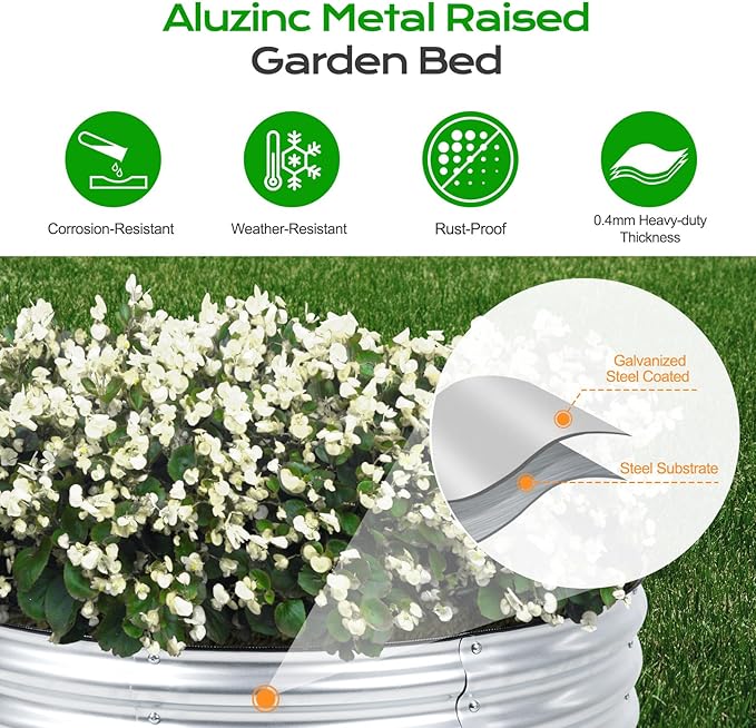 Aoodor 17" Tall 38" Metal Raised Garden Bed, Outdoor Planter Box and Raised Garden Kit for Vegetables, Flowers, Tomatoes Carrots and Herbs, Silver