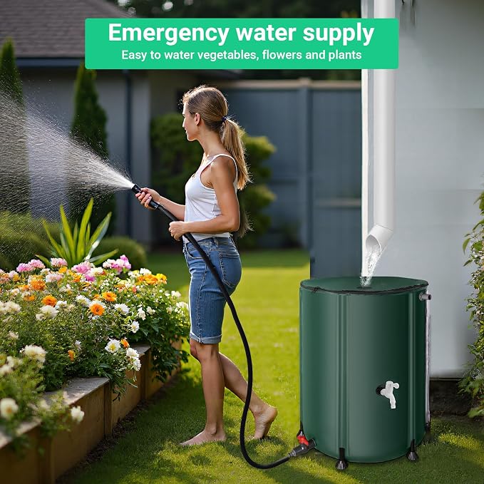 FAMIROSA 50 Gallon / 200L Collapsible Rain Barrel, Foldable PVC Rain Barrels to Collect Rainwater from Gutter, Portable Water Storage Tank Container with Spigot, Water Catcher Collector Green