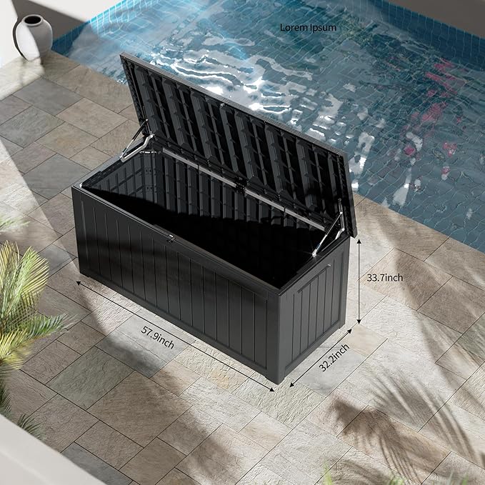 Outdoor Storage Deck Box Waterproof, 270 Gallon Large Lockable Patio Storage Bin Chest, Resin Outside Container Seat Bench for Furniture Cushions, Pool Accessories, Garden Tools & Delivery, Black