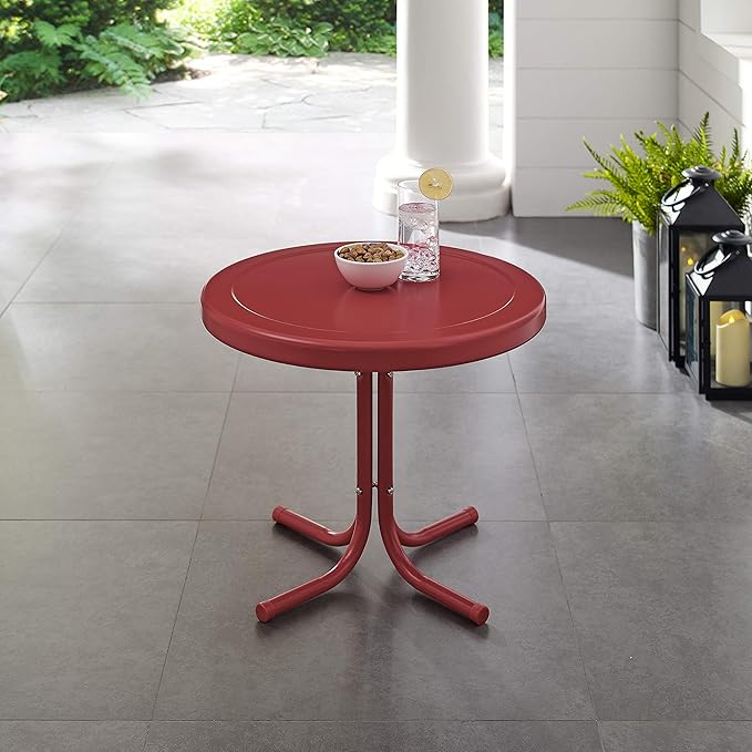 Crosley Furniture Griffith Weather Resistant Retro Metal Outdoor Side Table for Patio, Deck, Porch, Coral Red