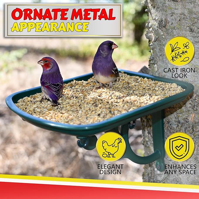 Outdoors Bird Feeder - Tray for Wild Birds and Squirrels for Outside - Cardinal, Finch, Thistle Bird, Woodpecker, Bluebird and More - Outdoor Feeding Station for Garden and Yard - Heavy Duty Platform