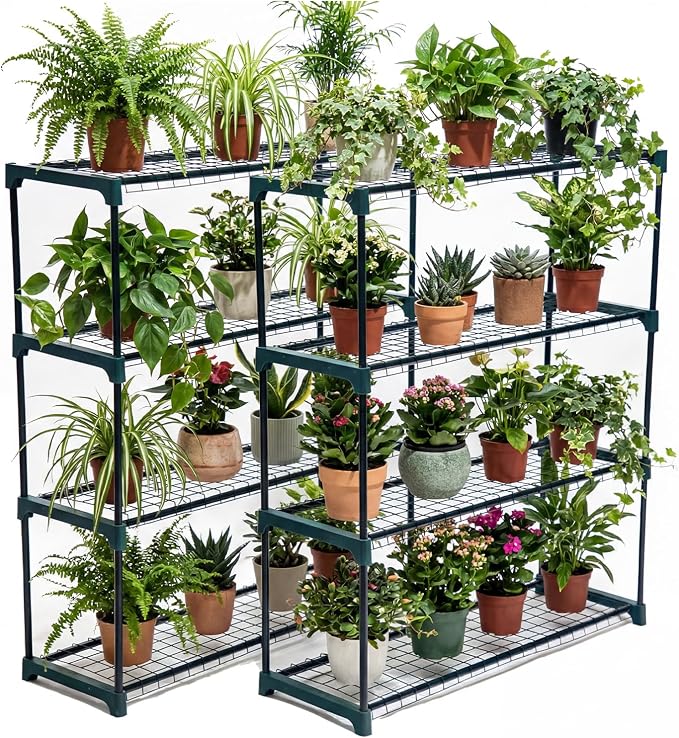 Panana 4 Tier Garden Greenhouse Steel Staging Shelving Plant Stand Garden Shelving Unit Garage Storage Racking, 2 Pack Plant Racks