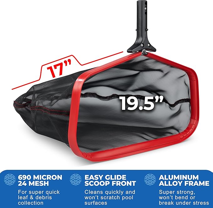 ProTuff 19.5" Fine Pool Net – 2 Year Unconditional Free Replacement – Cleans 3X Faster Than Vacuums – Wide Pool Skimmer with Deep Bag for Easy Maintenance – Skimmer Net for Leaves, Bugs & Other Debris