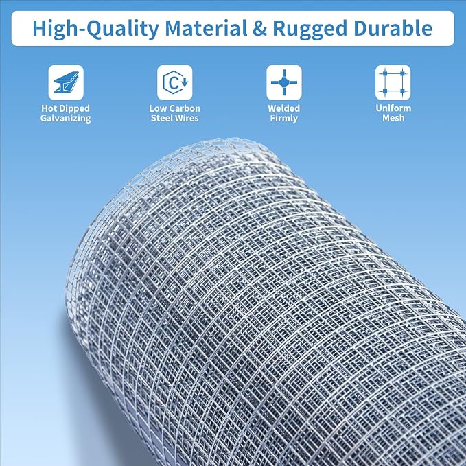 Zevemomo Hardware Cloth 1/4Inch 48in x 100ft Chicken Wire Mesh, Galvanized After Welding Fence 23Gauge, Chicken Wire Fencing Roll for Raised Garden Plant Poultry Netting Cage Gutter Guard Mesh Screen