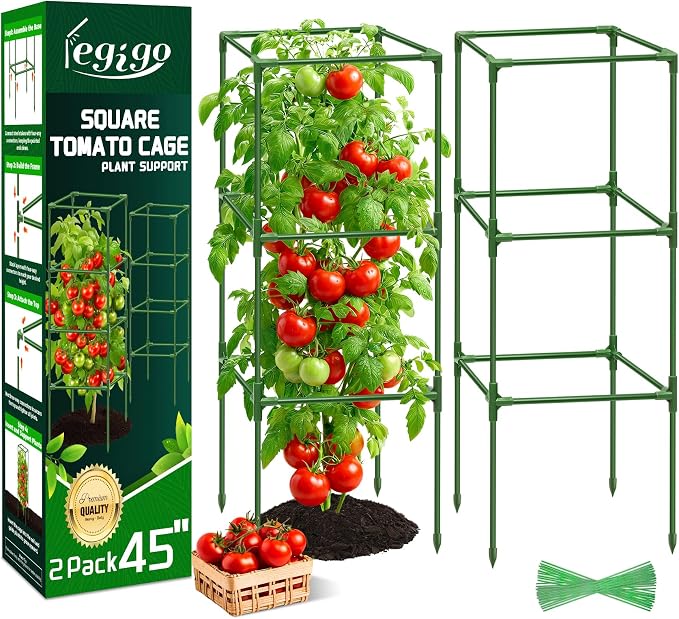 Legigo 2 Pack Square Tomato Cages- 45 Inch Heavy Duty Tomato Trellis for Climbing Plants Outdoor, Tomato Plant Support Stakes Cage Garden Trellis for Garden Raised Garden Bed Cucumbers Vegetables