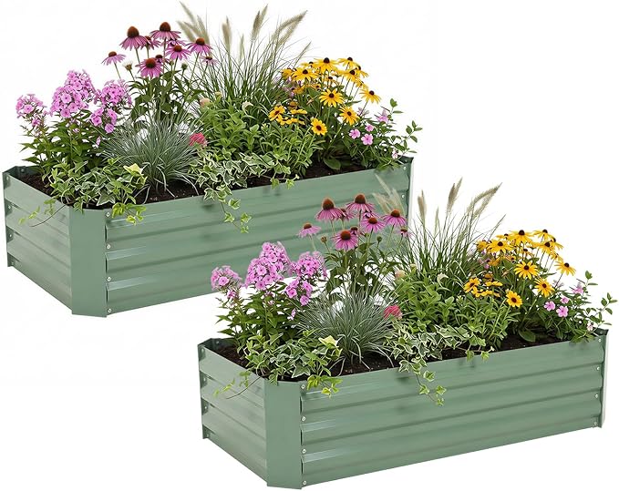 Aoodor 4 x 2 x 1 ft Raised Garden Bed for Patio Garden Lawn, Bed Only, Set of 2