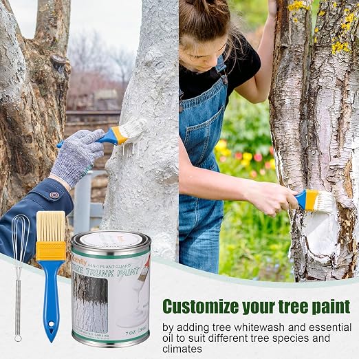 Kathfly 1 Pack Tree Paint Kit Tree Whitewash Trees Trunk Protection with Tinplate Container Whisk Brush for Fruit Nut Ornamental Trees Sapling Garden Yard Orchard (7" Whisk,Small Blue Brush)
