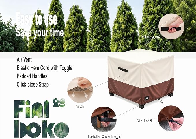 Patio Square Table Cover,22Wx22Dx18H Inches 100% Waterproof Heavy Duty Outdoor Coffee Table Cover,Beige&Brown Modern Style Outdoor Furniture Covers