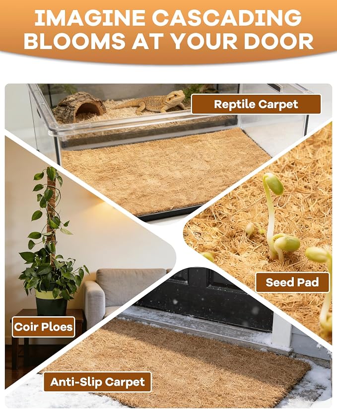 Coco Liners for Planters - 16" x 160" Thick Coconut Fiber, Pre-Drained Planter Liner, Reptile Bedding & Garden Mat | 100% Natural & Biodegradable Coconut Coir for Plants