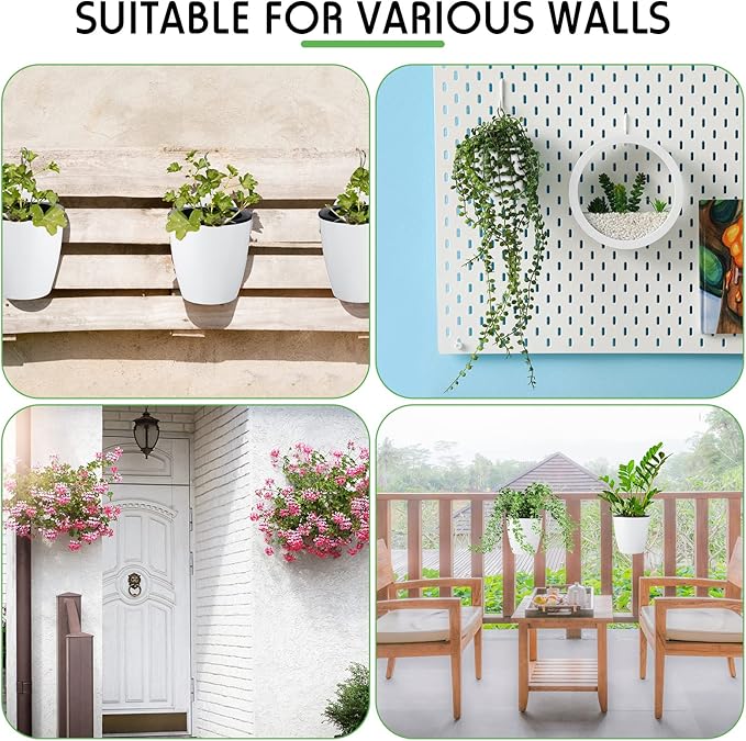 Yungyan 20 Sets 5" Self Watering Hanging Planter White Lazy Flower Pots Plastic Wall Propagation Window Wall Mount Planter with Hooks and Absorbent Cotton Ropes for Indoor Succulent Plants