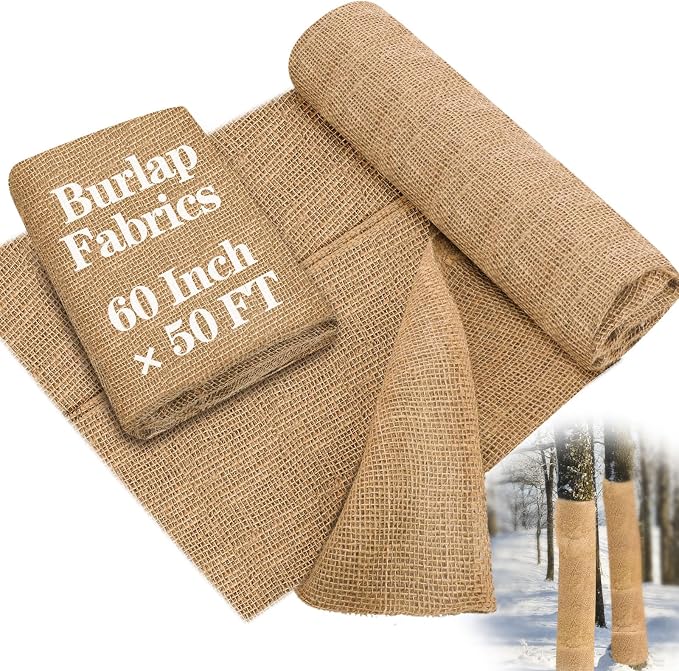 Buryeah 60 Inch x 50 ft Burlap Fabrics Roll Natural Burlap Garden Multipurpose Weed Barrier Garden Landscape Blankets Cloth Weed Barrier Fabric Jute for Outdoor Home Craft Shrubs Party Decor