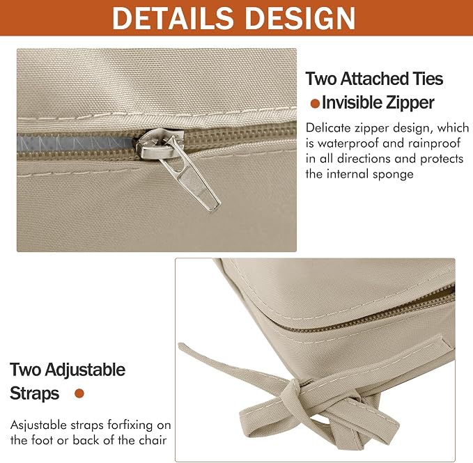 Outdoor Chair Cushions 16 x 17 Inch, Set of 4, Water Resistant Patio Chair Cushions with Tie Color Fastness Thick Outdoor Seat Cushion for Garden Lawn Patio Furniture Cream