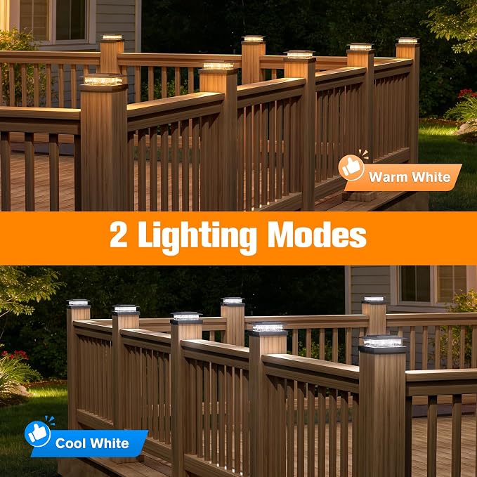 NIORSUN Solar Post Cap Lights Outdoor Waterproof, 4x4 Post Solar Lights 2 Color Modes, Fence Posts Solars Light for Deck Patio Garden Decoration, 4x4 Posts Caps Wood Vinyl, 6 Pack (Black)