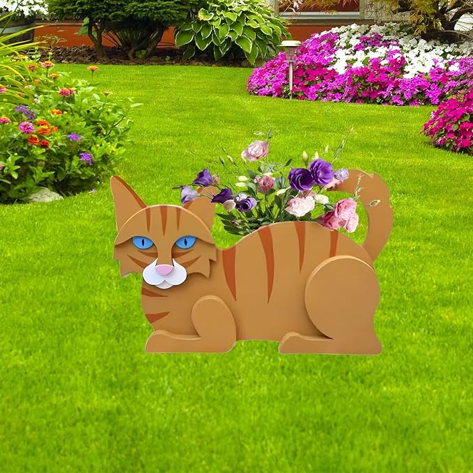 Orange Cat Planter,Cute Cat Flower Pot,Gifts for Pet Lovers,Unique Animal Plant Pots,Office,Indoor Outdoor Garden Decor