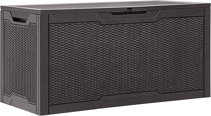 YITAHOME 100 Gallon Large Resin Deck Box Outdoor Storage Boxes for Patio Furniture, Outdoor Cushions, Garden Tools and Pool Supplies-Waterproof,Lockable (Dark Brown)