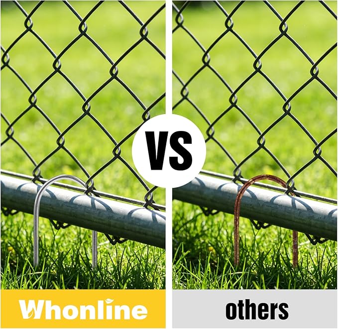 Whonline 22 Pack Landscape Staples 6 Inch, Galvanized Round-Top Garden Stakes Tent Stakes Heavy Duty 11 Gauge U Pins Ground Lawn Staples for Weed Barrier Fabric, Fence, Irrigation Soaker Drip Hose