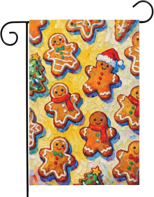 Christmas Gingerbread Man Garden Flag 12x18 Inch Xmas Gingerbread Themed Winter Holiday Decorative Yard Flags for Outside Double Sided Seasonal Outdoor Home Farmhouse Decoration Porch New Year Decor