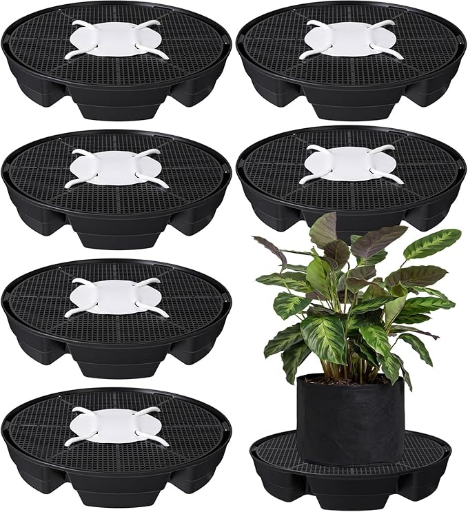 Geelin 6 Pcs Self-Watering Fabric Pot Base Auto-Irrigation System Plant Saucer for 5 Gallon Fabric Pots Auto Watering Plant Water Tray Self Watering System for Indoor Greenhouses Grow Tents Gardens