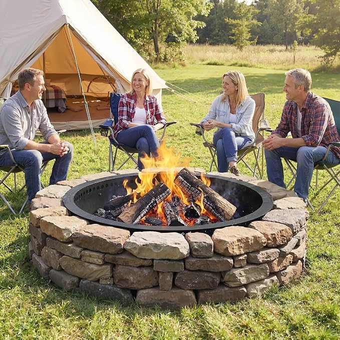 Smokeless Fire Pit Ring, 40 inch Outer/36 inch Inner Outside Fire Pit, Heavy Duty Large Solid Metal Steel Round Firepit Rim Insert for Outside Wood Burning, DIY Campfire Ring