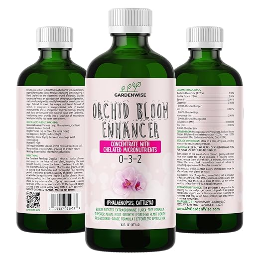 GARDENWISE 0-3-2 Giant Bloom: Orchid Bloom Enhancer - Orchid Bloom Booster Fertilizer - Orchid Food Concentrate - Chelated Nutrients for Healthy Flower & Reblooms (32 OZ), GW-05030-C-01