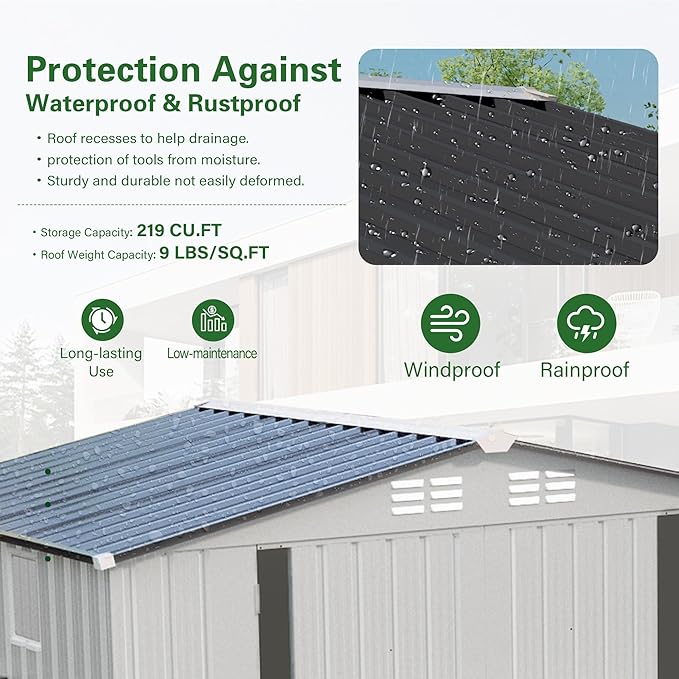 8x6FT Metal Storage Shed Outdoor Garden Tool Shed, Galvanized Steel Weather Resistant Backyard Organizer with Lockable Door, Waterproof Utility Storage House for Patio Courtyard Equipment Storage