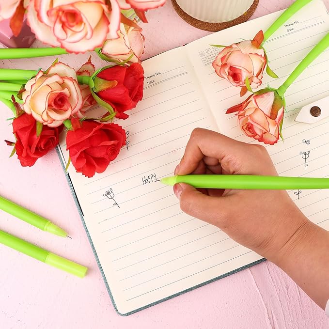 28 Pcs Flowers Pen Artificial Rose Pens Mother's Day Rose Shaped Ballpoint Pen Black 0.5mm Gel Ink Rollerball Pen Valentine's Day Flower Gel Ink Pens for Women Office School Supplies Students