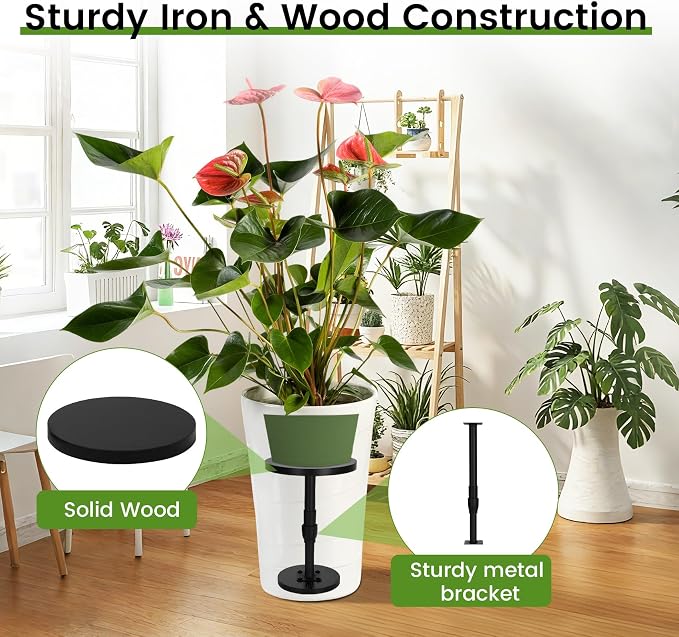 Adjustable Height Plant Risers for Pots Indoor & Outdoor 2 PCS , 12-21" Height, 6/8/10" Base - Iron Rise Plant Fillers Risers for Tall, Square, Round, Tapered Planters