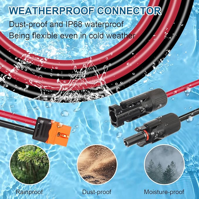 MOOKEERF 10FT Solar Panel to XT60i Adapter Connector - 10AWG Extension Cable for Portable Power Station and Solar Generator