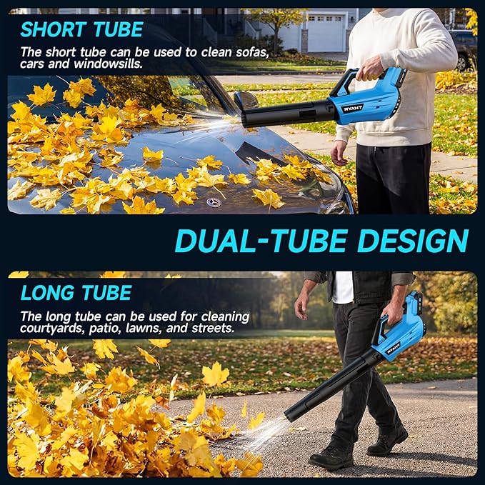 Leaf Blower Cordless, Leaf Blower with Battery and Charger - 2 Speed Modes, 2 Batteries, 20V Powerful Lightweight Electric Blowers for Blowing Leaves, Lawn Care, Patio Cleaning and Dust, Blue