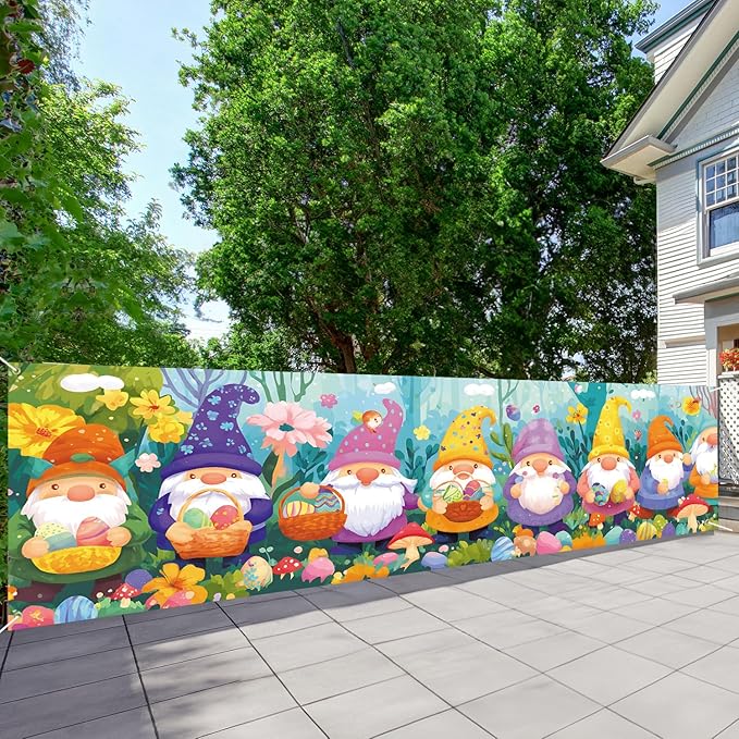 10x3 ft Extra Large Happy Easter Banner Outdoor 115''x35'' Cut Rabbit Banner for Fence Outside Garden Large Bunny Banners Yard