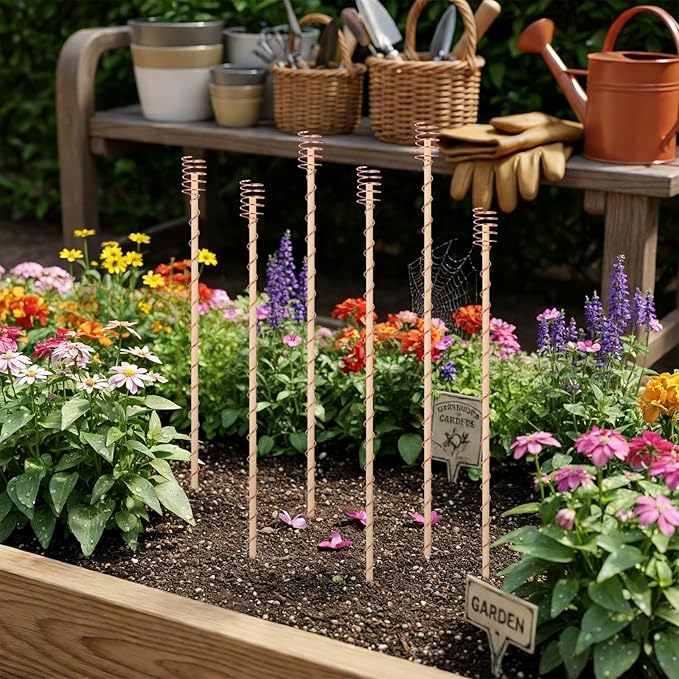 Pelopy 6 Pcs 24'' Large Electroculture Plant Stakes Copper Coil Plant Stakes for Garden Wire Antennas Garden Tensor Rings Kit Electronic Planting for Growing Vegetable Plants Support