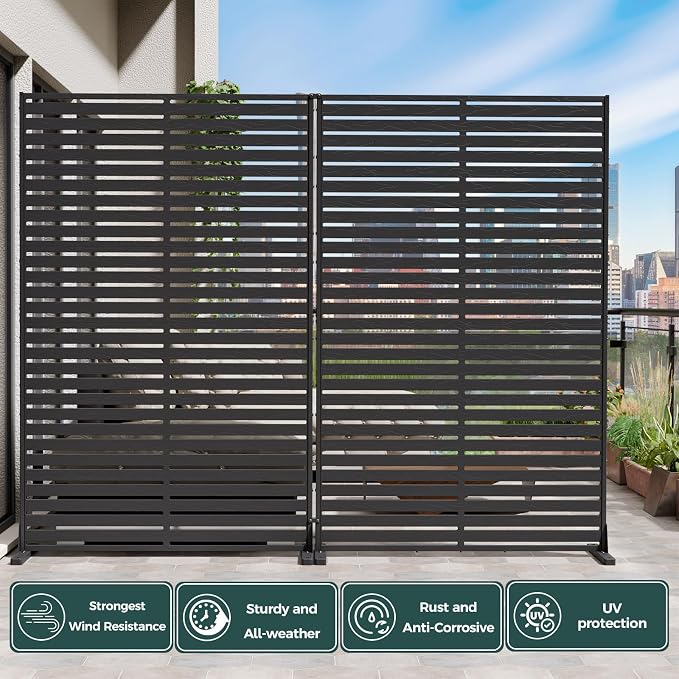 Privacy Fence Screen with Stand 6 Panel 72" H×47" W HDPE Decorative Privacy Panels with Stand, Air Conditioner Fence Panels, Privacy Screen for Outdoor Backyard, Balcony, Pool