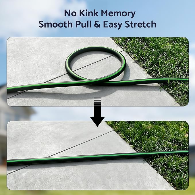 Heavy Duty Garden Hose 50 ft x 5/8", 5-Layer Hybrid Rubber Water Hose with 3/4" Swivel Brass Male to Female Fittings, 1000 PSI Burst, No-kink for Lawn, Backyard, Black & Green