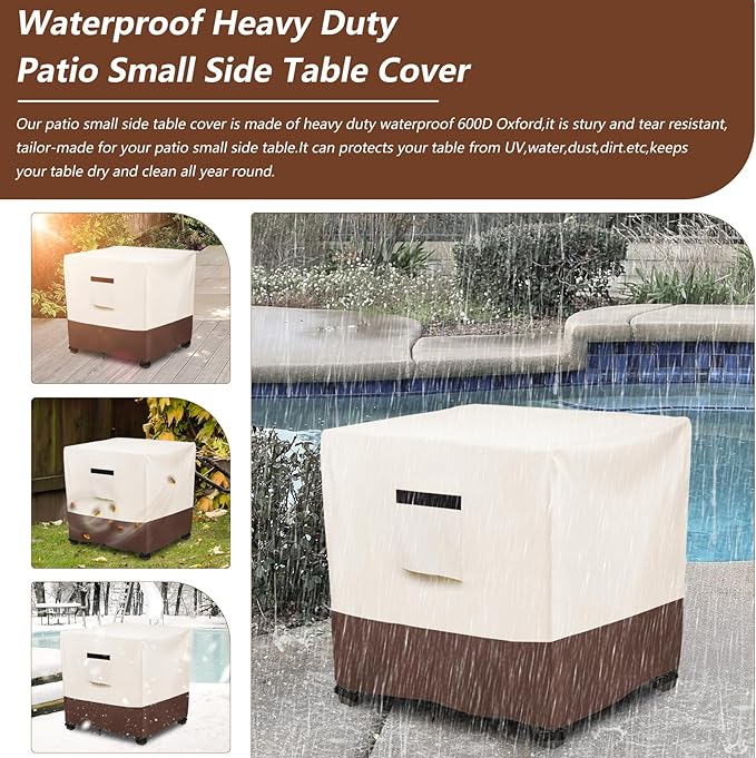 Waterproof Patio Small Side Table Cover,Square Outdoor Ottoman Covers,Heavy Duty 600D Patio Wicker Side Table Cover,Fits Square PatioTable, All-Weather Furniture Protection.22"W x 22"D x 18"H