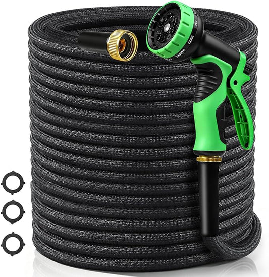 100FT Garden Hose Non-Expanding Flexible Water Hose With Sprayer Nozzle Lightweight Portable High Pressure Kink Resistant & Leakproof Durable Black Pipe For Garden Yard Lawn