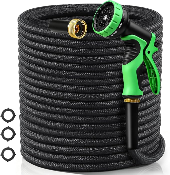25FT Garden Hose Non-Expanding Flexible Water Hose With Sprayer Nozzle Lightweight Portable High Pressure Kink Resistant & Leakproof Durable Black Pipe For Garden Yard Lawn