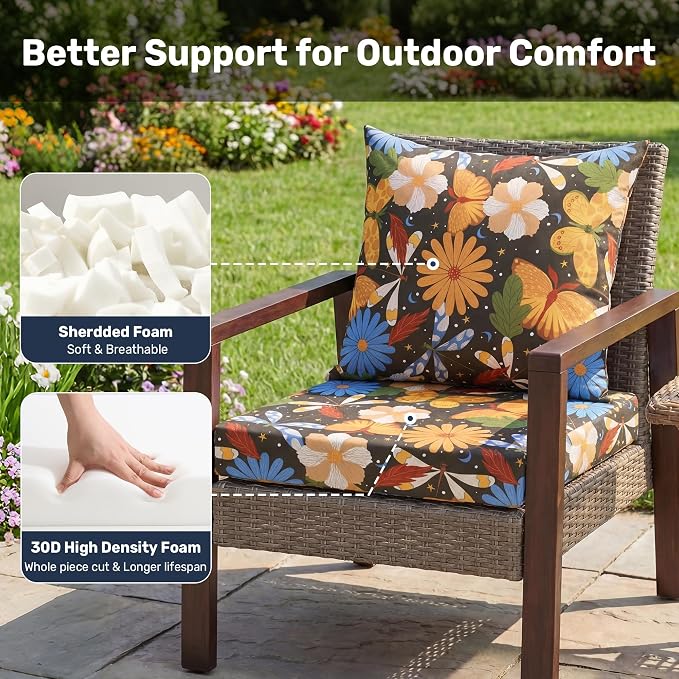 UNIKOME Outdoor Seat Cushions 24 X 24 Inch - Water-Resistant & Fade Resistant, Removable Cover Patio Furniture Cushions for Chair, Sofa, Couch, Wicker, Flower